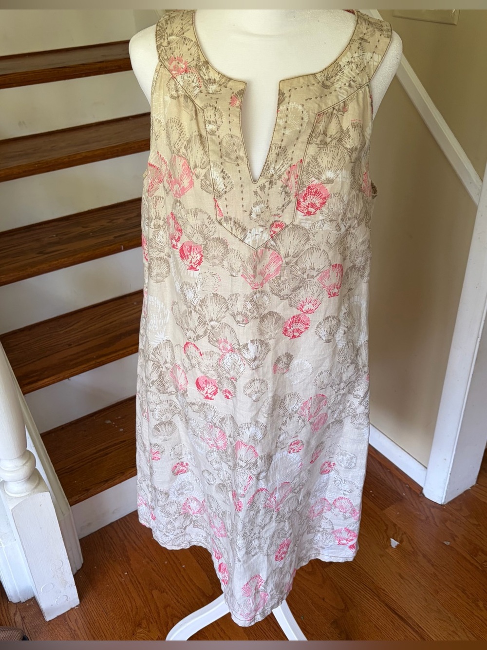 Tommy Bahama 100% Linen Seashell Print Sleeveless Dress Size L Coastal Nautical